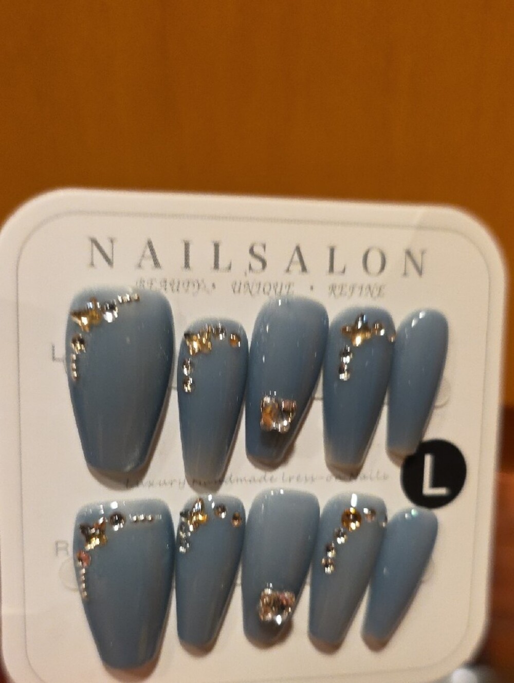 Handmade Blue Rhinestone Press-On Nail Set - Picture 7 of 7